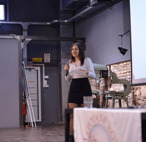 Angelica Bawalsah at the official launch conference for the campaign of the civic list La Giovane Roma, at the Newton Factory
Photo published in the official Instagram page of La Giovane Roma (@lagiovaneroma2021)
Photo Credits: Jacopo Urbani
